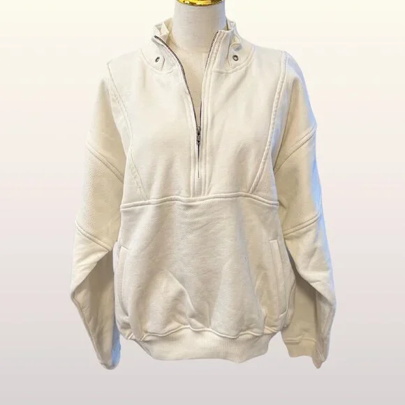JOAH BROWN Retro Half Zip Pullover NWT Off White Luxe French Terry Oversized M/L - Picture 2 of 11